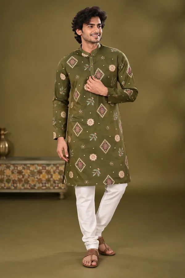 Olive_Green_Printed_Festive_Kurta_Set