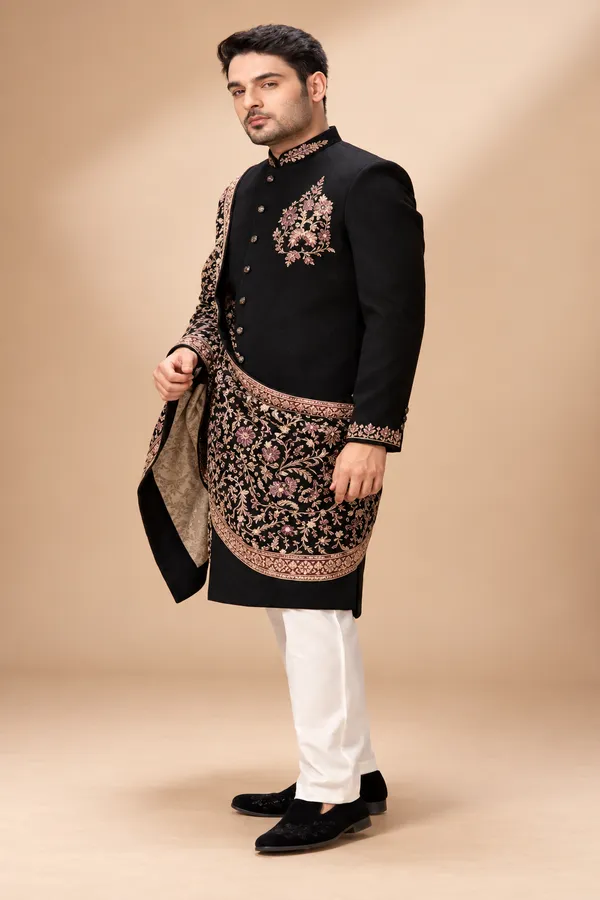 Royal_Black_Embroidered_Indo_Western_Sherwani
