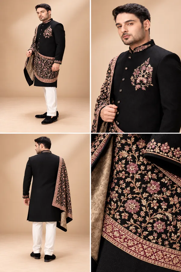 Royal_Black_Embroidered_Indo_Western_Sherwani
