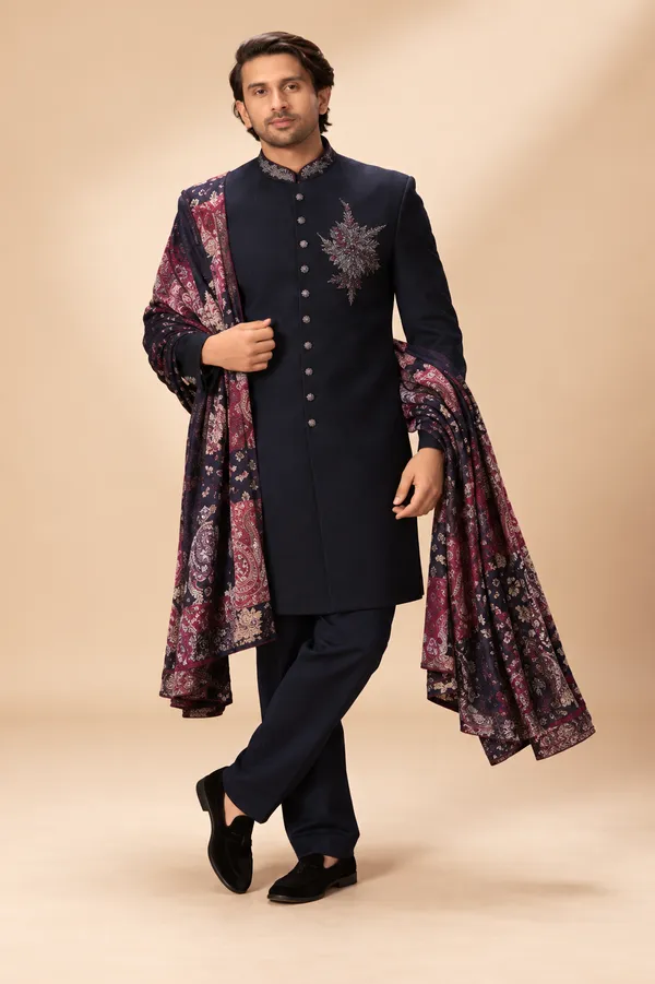 Royal_Navy_Blue_Embroidered_Achkan_With_Paisley_Shawl