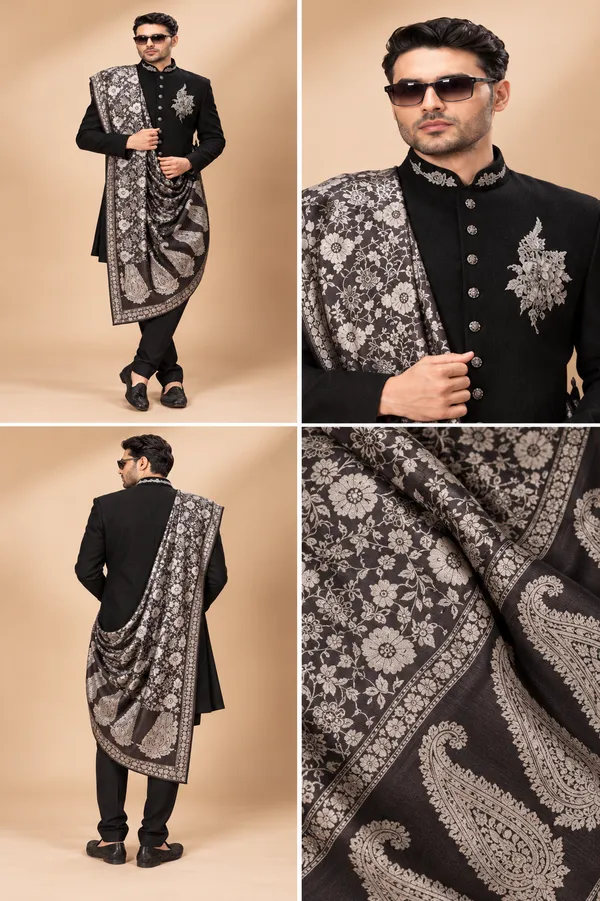 Classic_Black_Embroidered_Achkan_With_Monochrome_Paisley_Shawl