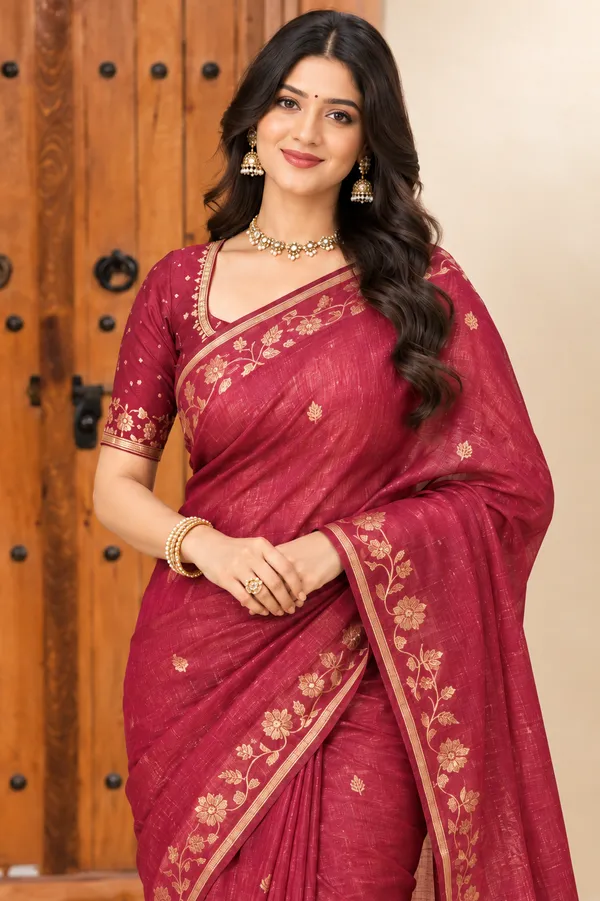 Ruby_Red_Floral_Border_Saree_Ruby_Red