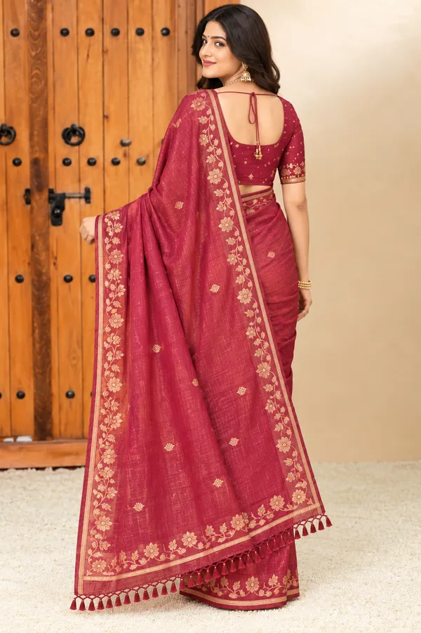 Ruby_Red_Floral_Border_Saree_Ruby_Red
