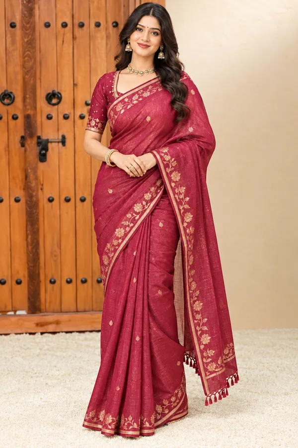 Ruby_Red_Floral_Border_Saree_Ruby_Red
