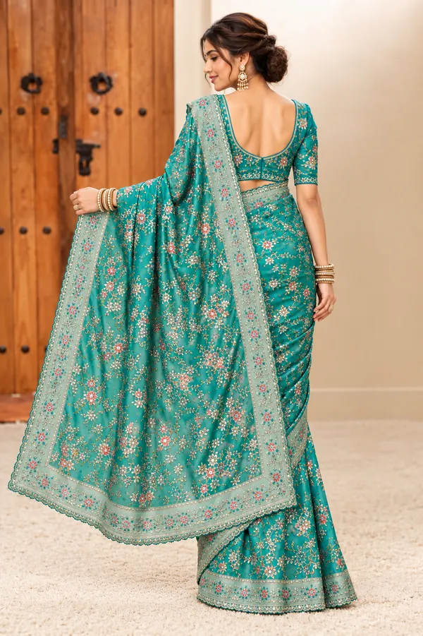 Teal_Floral_Embroidered_Designer_Saree_Teal_Green