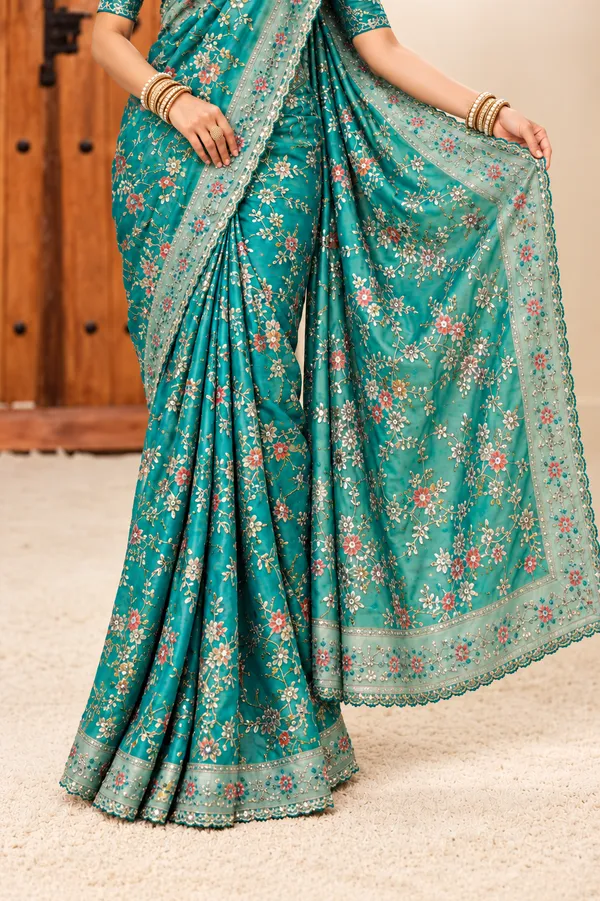Teal_Floral_Embroidered_Designer_Saree_Teal_Green