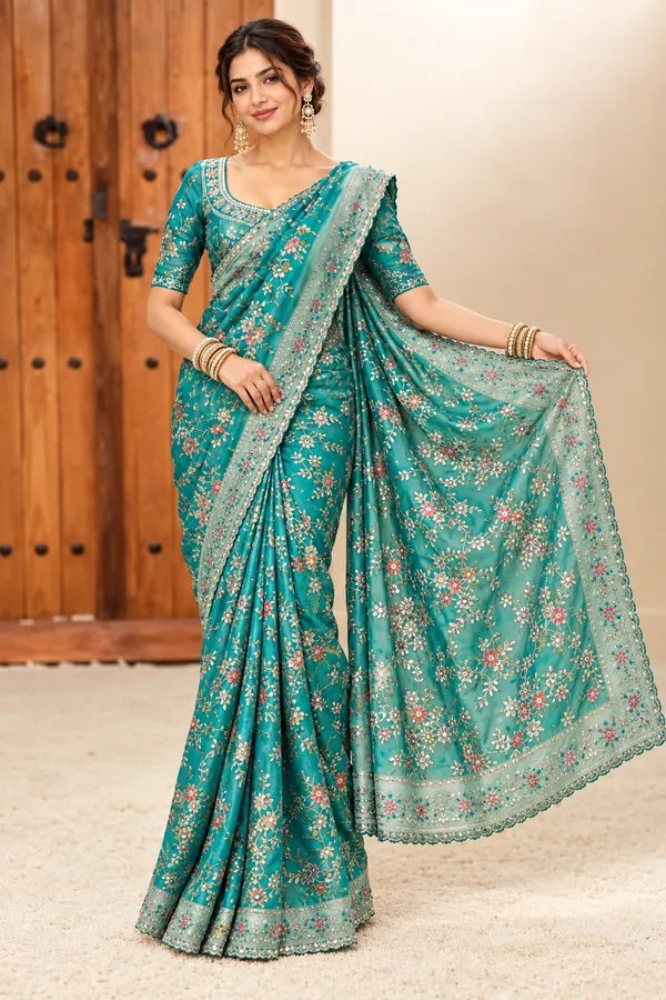 Teal_Floral_Embroidered_Designer_Saree_Teal_Green