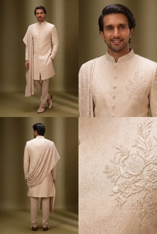 Ivory_Embroidered_Sherwani_With_Stole