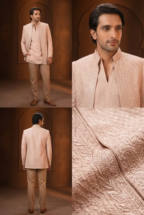 Peach_Embroidered_Indo_Western_Jacket_Set