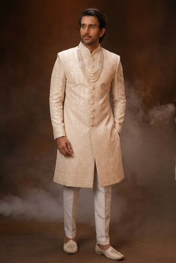 Ivory_Textured_Groom_Sherwani