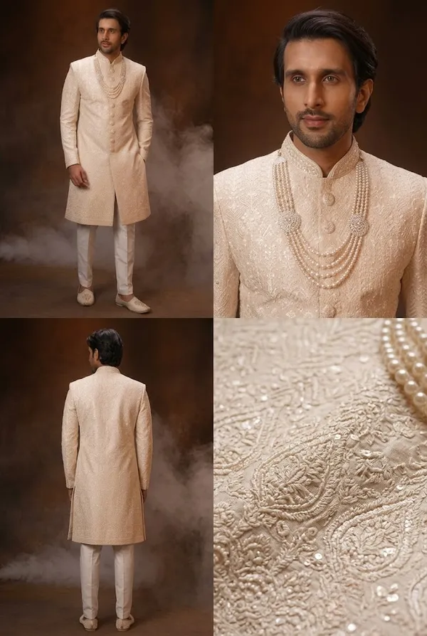 Ivory_Textured_Groom_Sherwani