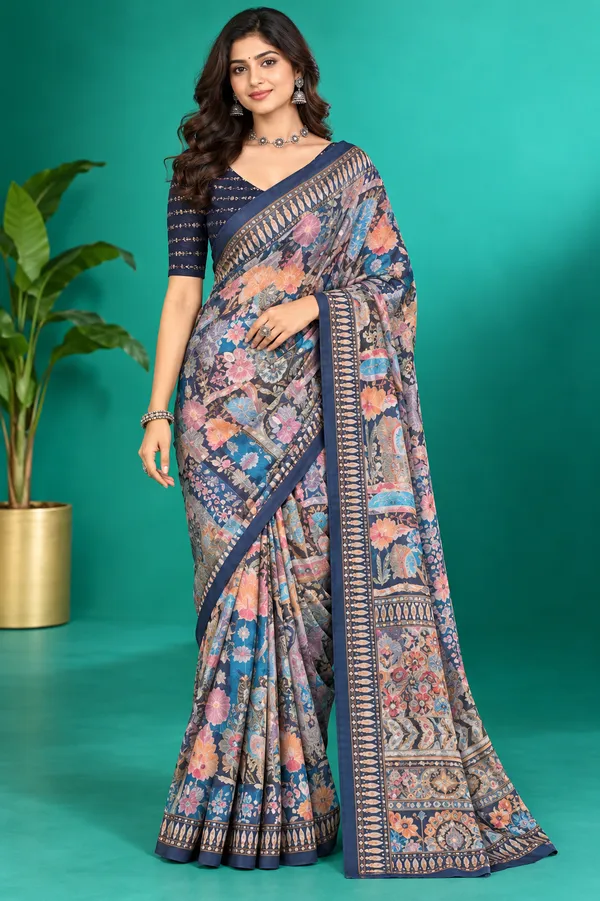 Elegant_Navy_Floral_Printed_Saree_Royal_Blue
