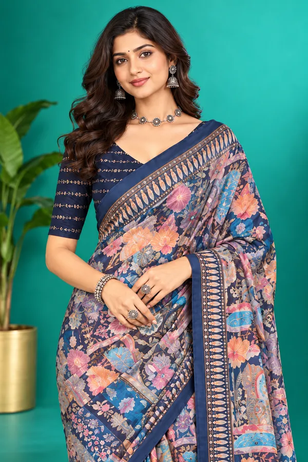 Elegant_Navy_Floral_Printed_Saree_Royal_Blue