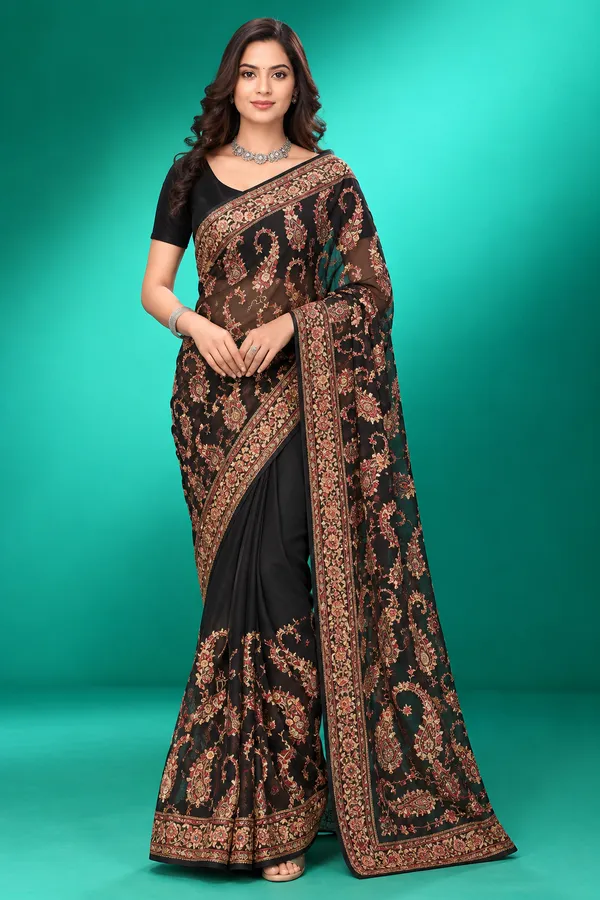 Elegant_Black_Paisley_Embroidered_Saree_Black