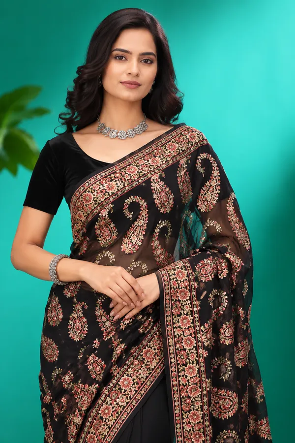 Elegant_Black_Paisley_Embroidered_Saree_Black