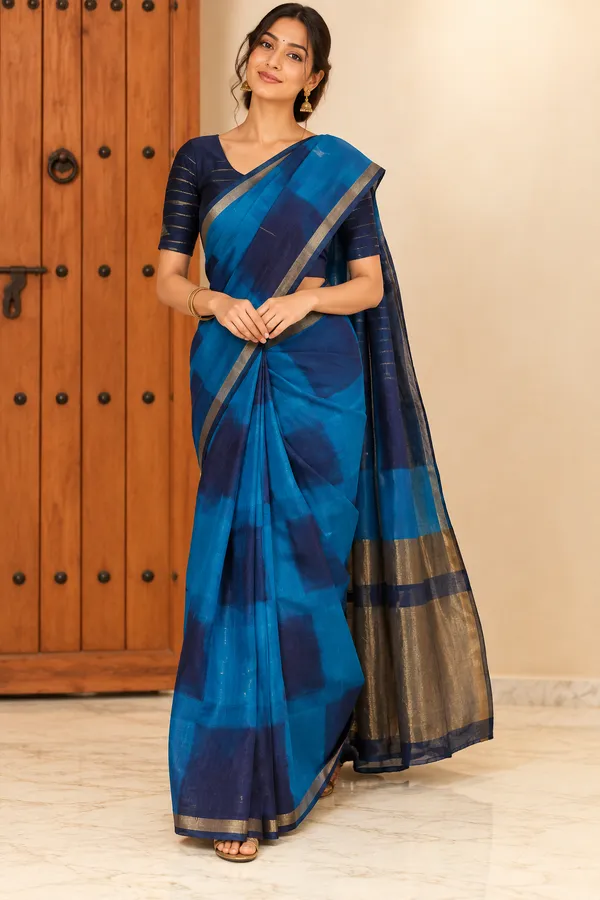 Elegant_Teal_Blue_Handloom_Saree_With_Metallic_Border_Royal_Blue