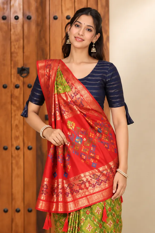 Elegant_Green_Red_Festive_Silk_Saree_Olive_Green