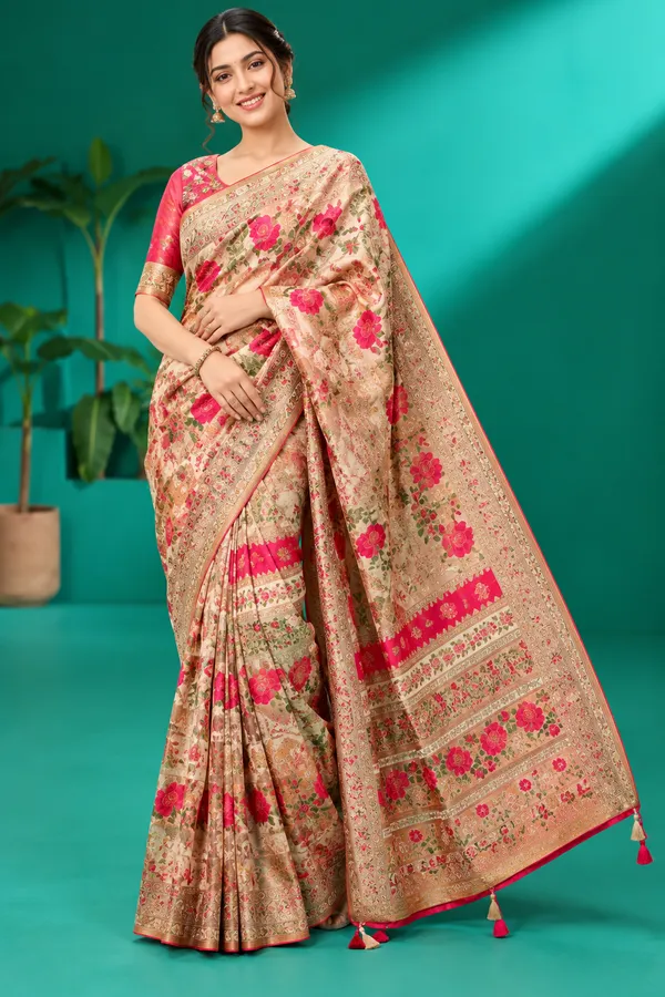 Elegant_Floral_Zari_Saree_Rose_Gold