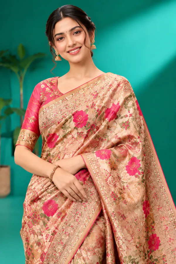 Elegant_Floral_Zari_Saree_Rose_Gold