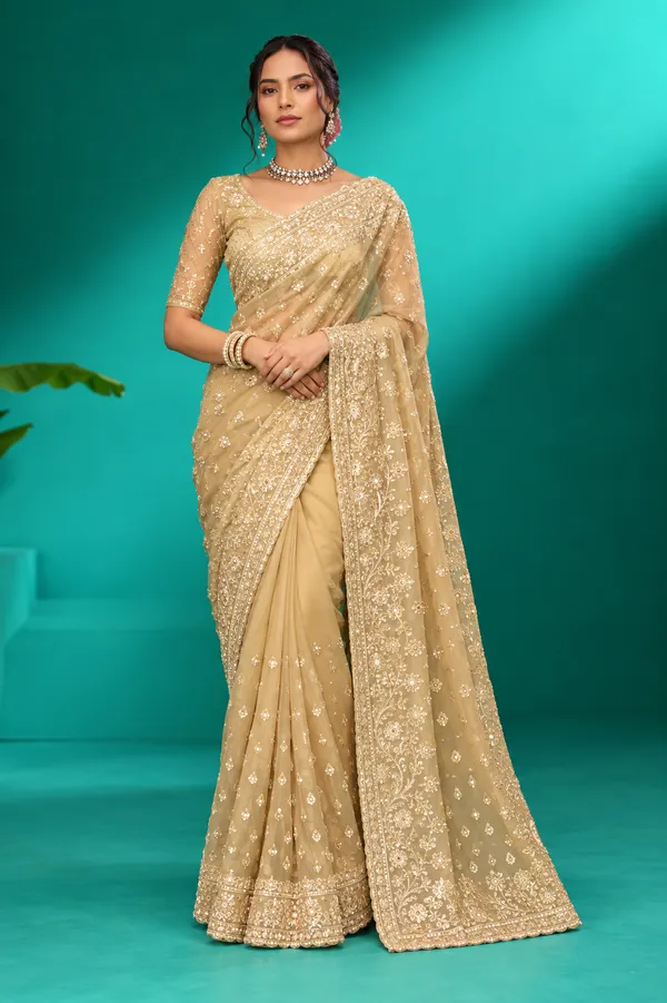 Champagne_Gold_Embroidered_Designer_Saree_Pistachio_Green