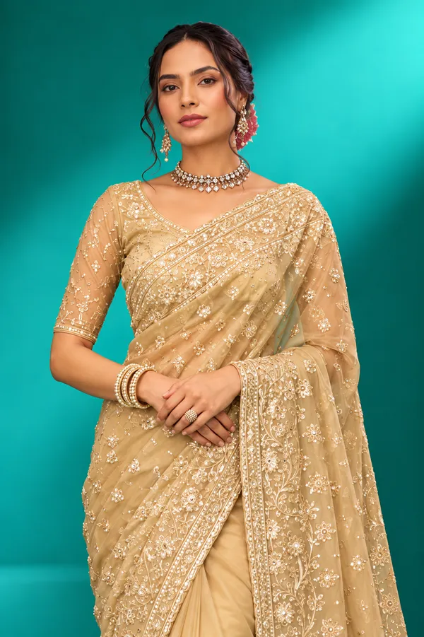 Champagne_Gold_Embroidered_Designer_Saree_Pistachio_Green