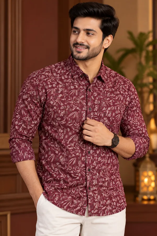 Maroon_Botanical_Print_Casual_Shirt_Maroon