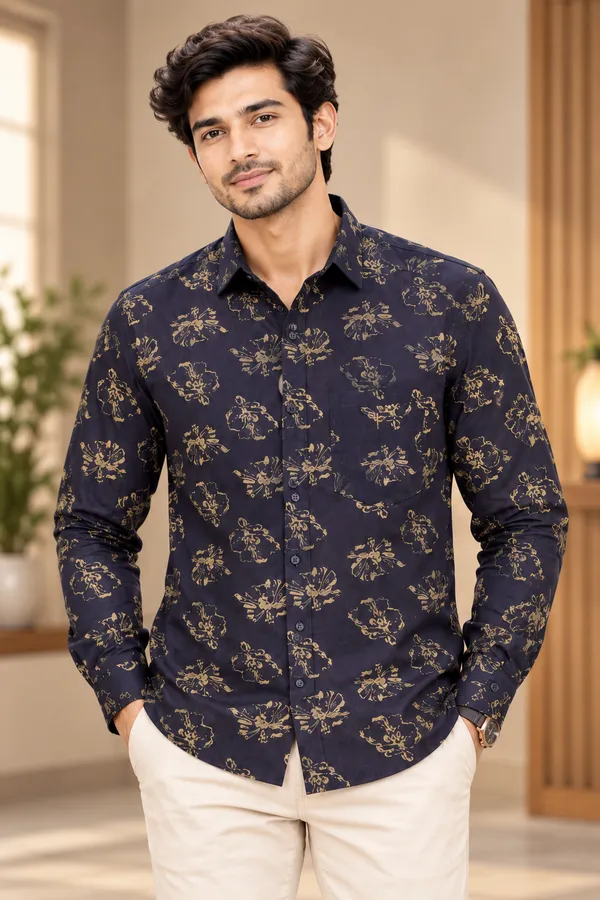 Navy_Floral_Print_Casual_Shirt_Royal_Blue