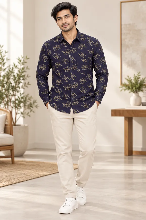Navy_Floral_Print_Casual_Shirt_Royal_Blue