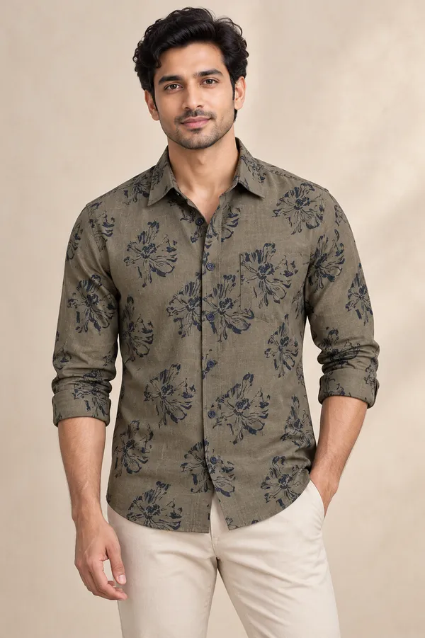Men_S_Floral_Print_Casual_Shirt_Mehendi_Olive