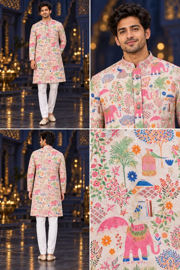 Pink_Elephant_Heritage_Print_Kurta_Only