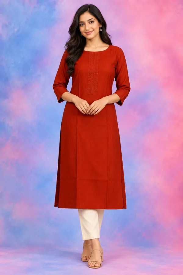 Elegant_Rust_Red_Kurti_Half_Body_Look_Red