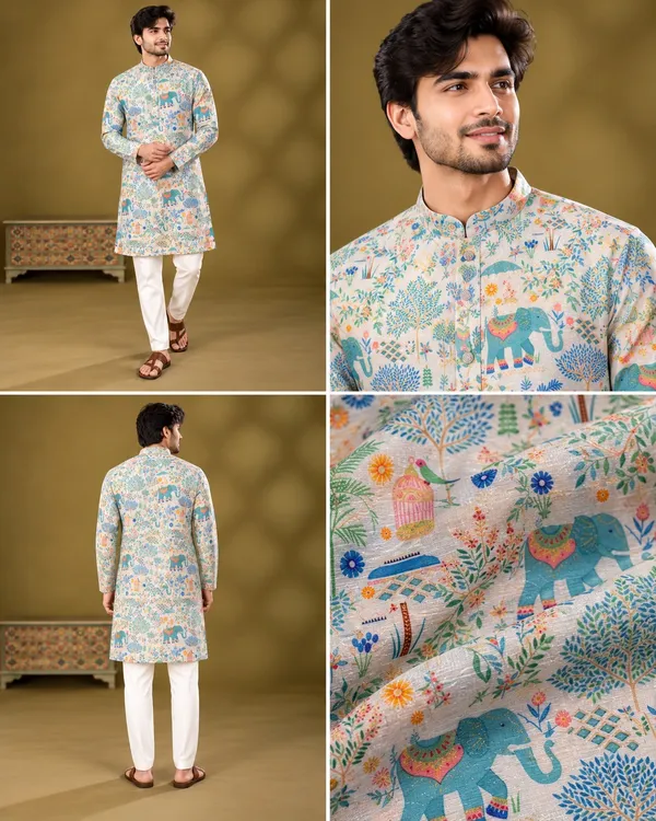 Ivory_Elephant_Garden_Print_Kurta_Only