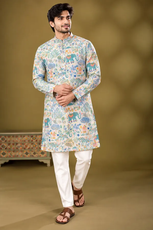 Ivory_Elephant_Garden_Print_Kurta_Only