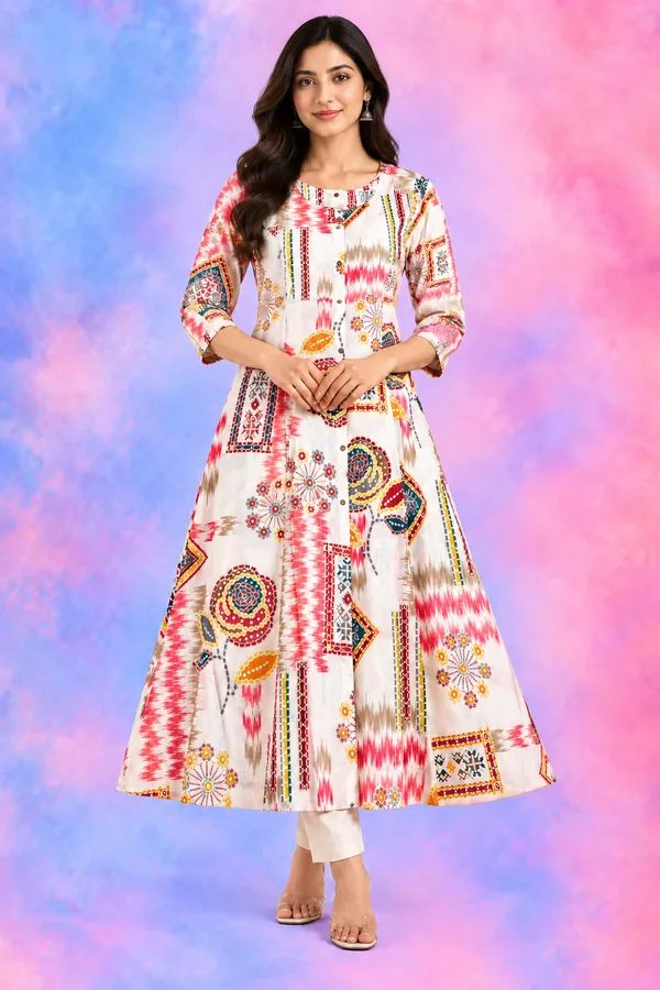 Multicolor_Printed_White_Kurti_Rust_Red