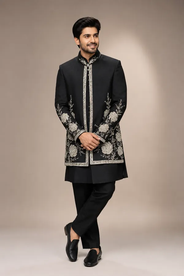 Black_Embroidered_Indo_Western_Sherwani_Set