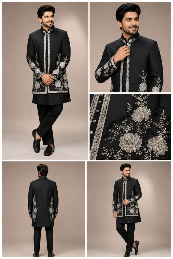 Black_Embroidered_Indo_Western_Sherwani_Set