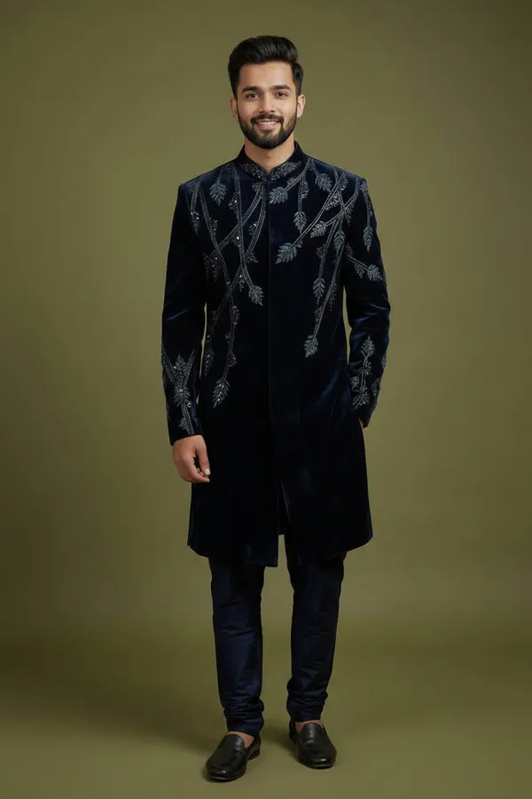 Midnight_Navy_Embroidered_Indo_Western_Sherwani