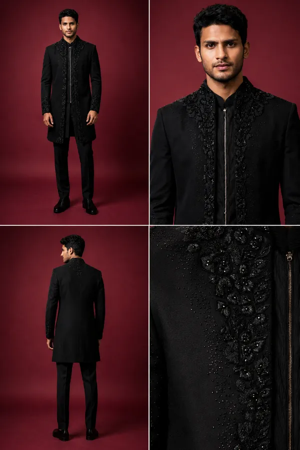 Black_Embroidered_Indo_Western_Sherwani_Set