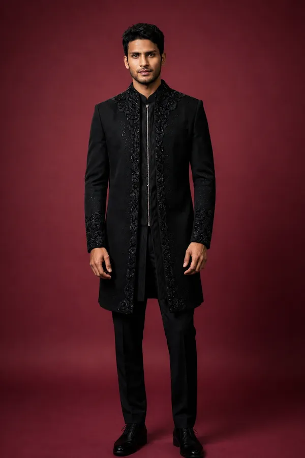 Black_Embroidered_Indo_Western_Sherwani_Set