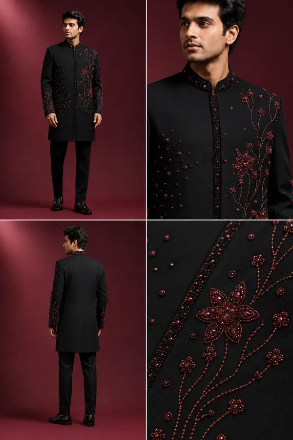 Black_Maroon_Floral_Embroidered_Indo_Western_Sherwani