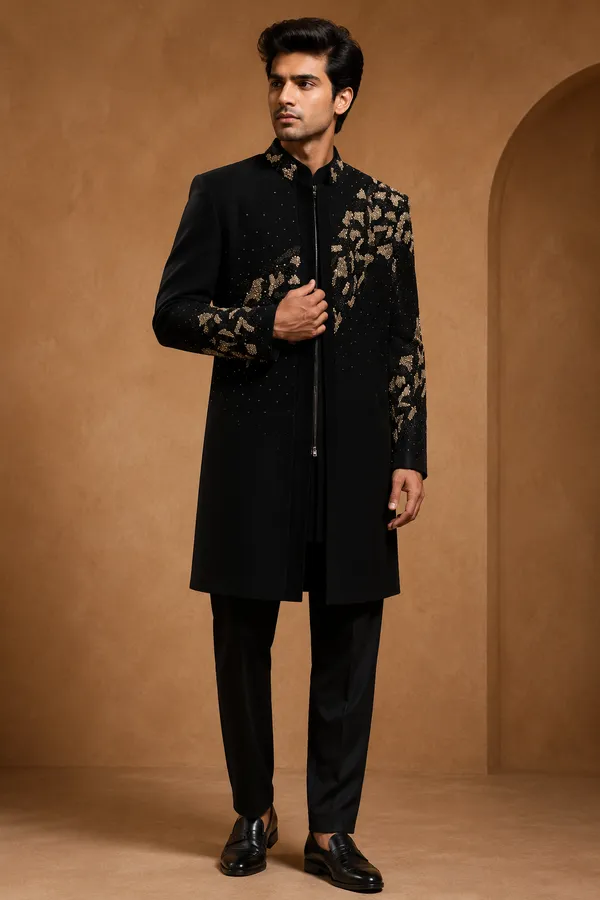 Black_Gold_Embellished_Indo_Western_Sherwani_Set
