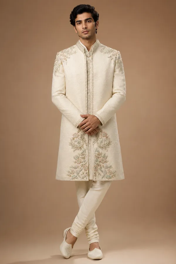 Ivory_Embroidered_Sherwani_With_Churidar_Set