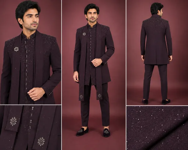 Wine_Embellished_Indo_Western_Sherwani_Set_For_Men