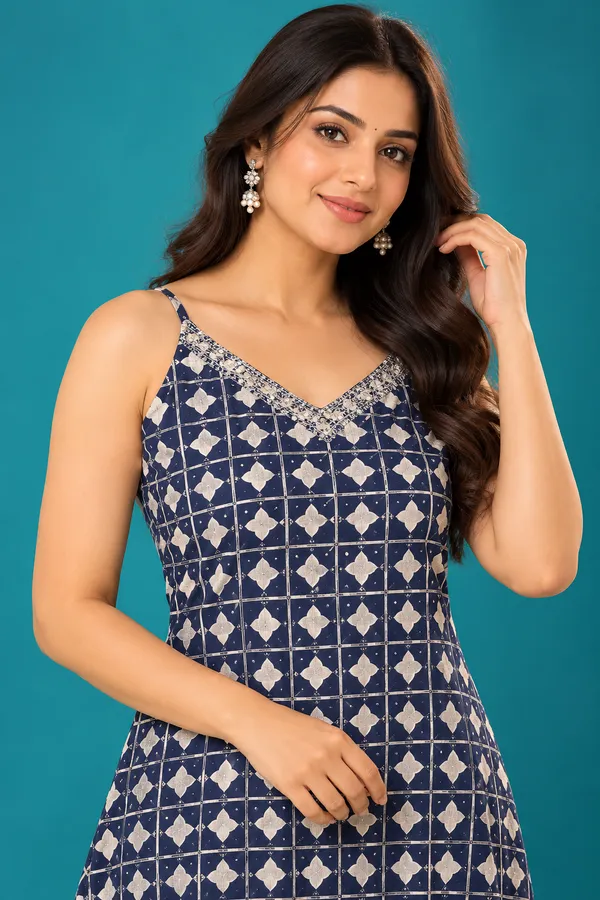 Navy_Geometric_Print_Indo_Western_Dress_Navy_Blue