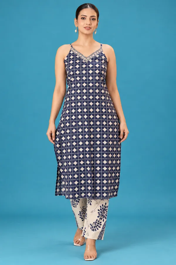 Navy_Geometric_Print_Indo_Western_Dress_Navy_Blue