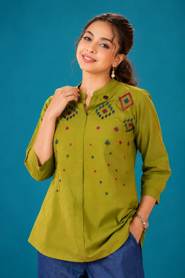 Olive_Green_Embroidered_Casual_Top_Olive_Green