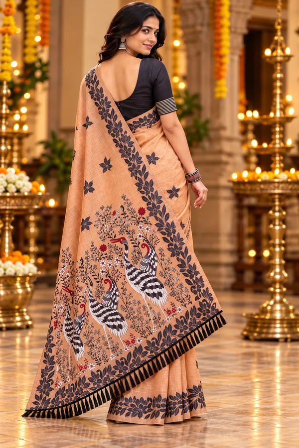 Title_Light_Peach_Elegance_With_Artistic_Bird_Pallu_Peach_Blossom