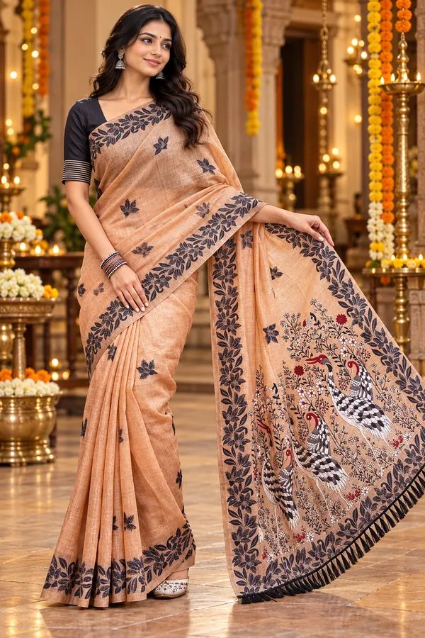 Title_Light_Peach_Elegance_With_Artistic_Bird_Pallu_Peach_Blossom