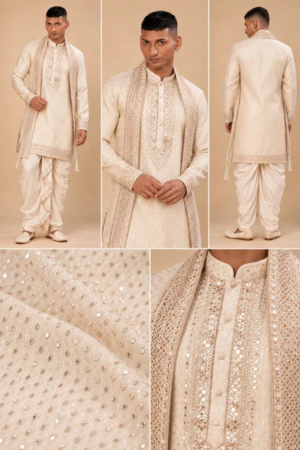 Premium_Ivory_Cream_Embroidered_Kurta_Dhoti_Set_With_Designer_Stole