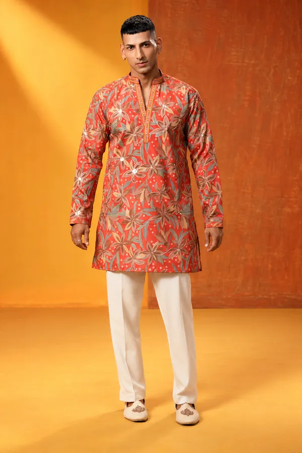 Coral_Red_Floral_Embroidered_Festive_Kurta_Set